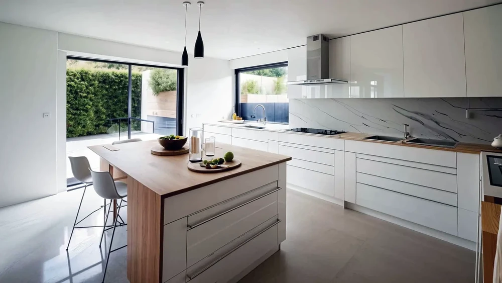 Grande salon à concept ouvert avec de multiples fenêtres en vue de jardin paysager mobilier confortable tv chaise électrique cheminée bois au sol blanc intérieur intérieur intérieur intérieur sol tapis