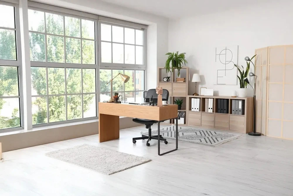 Maison contemporaine à deux niveaux avec façade enduit beige et extension bois