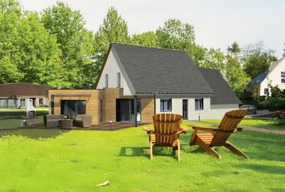 Maison contemporaine avec extension moderne en bardage bois sur terrain paysagé